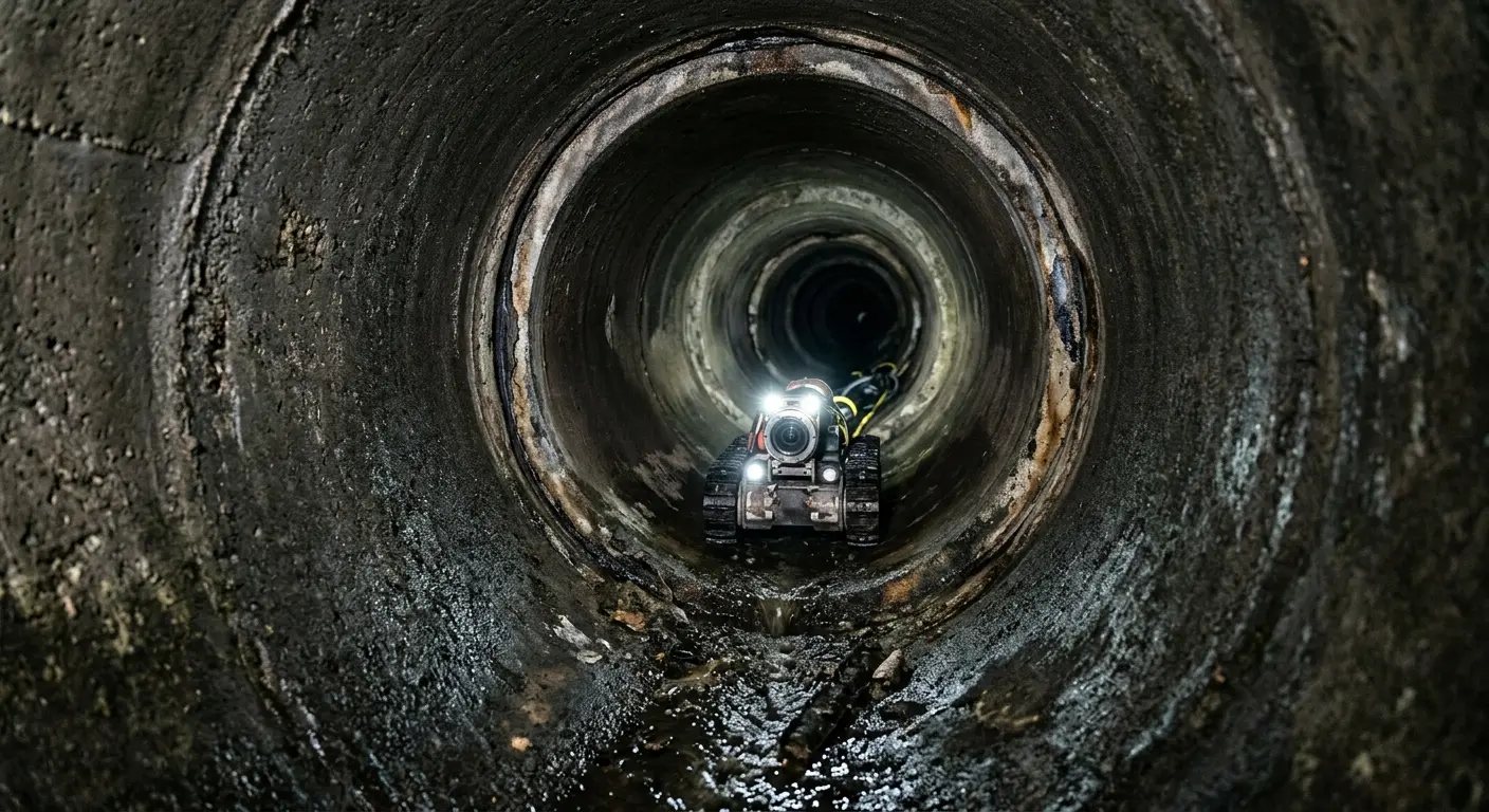 Robotic sewer camera inspecting pipe interior for Sewer Line Cleaning in Mount Olive